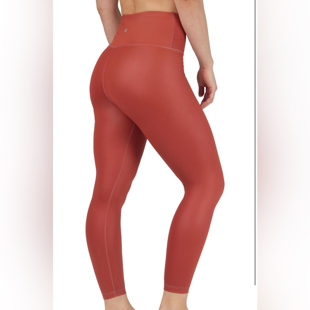 90 Degree By Reflex Womens High Waist High Shine Faux Leather Ankle Leggings M - Picture 2 of 5